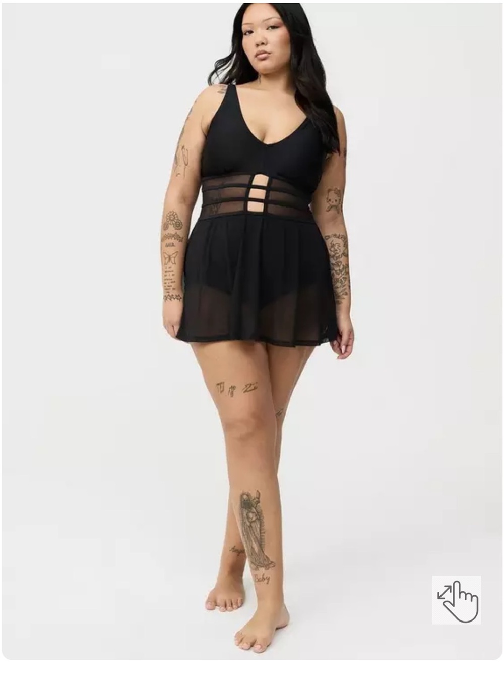 Torrid Size 3 Plus Size Black Mesh Skirted One Piece Wireless Swimdress NWT